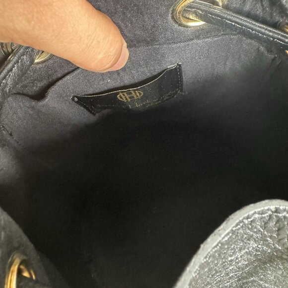 HOUSE OF HARLOW‎ 1960 100% Leather Bucket Drawstring Bag Eyelets - Picture 8 of 10